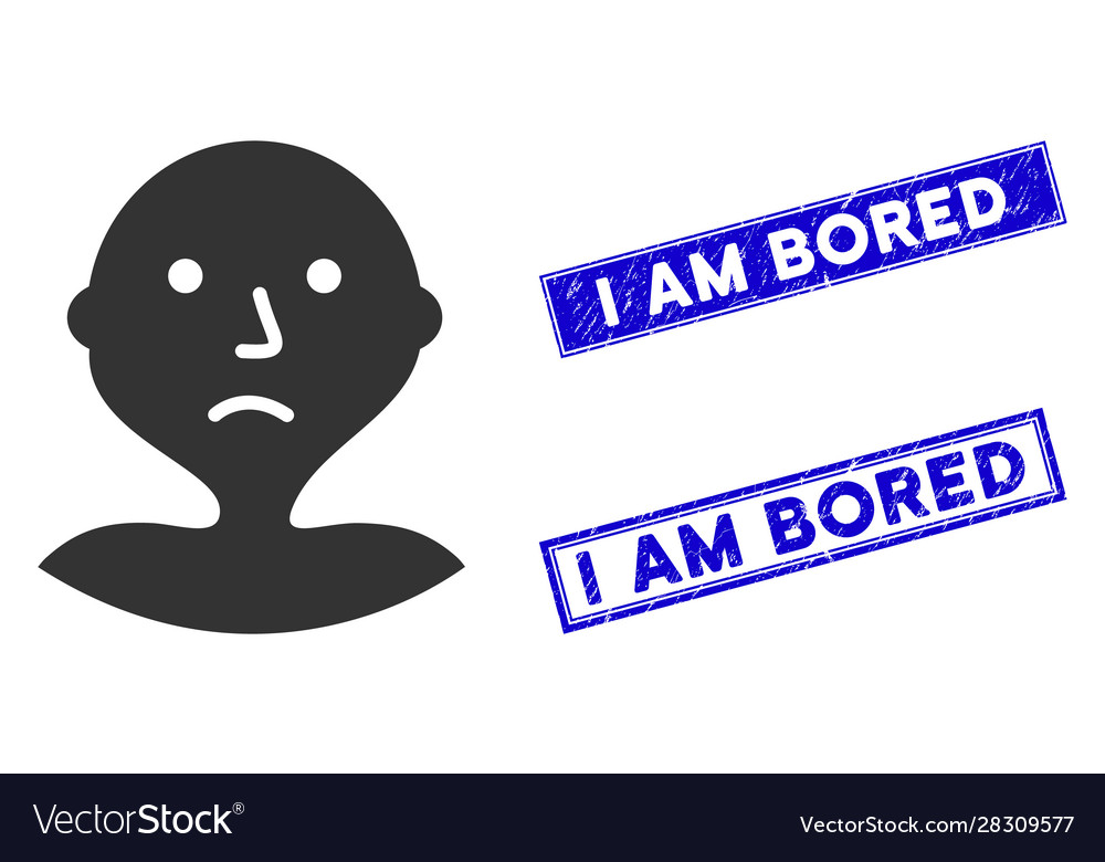 Flat i am bored icon and scratched rectangle Vector Image