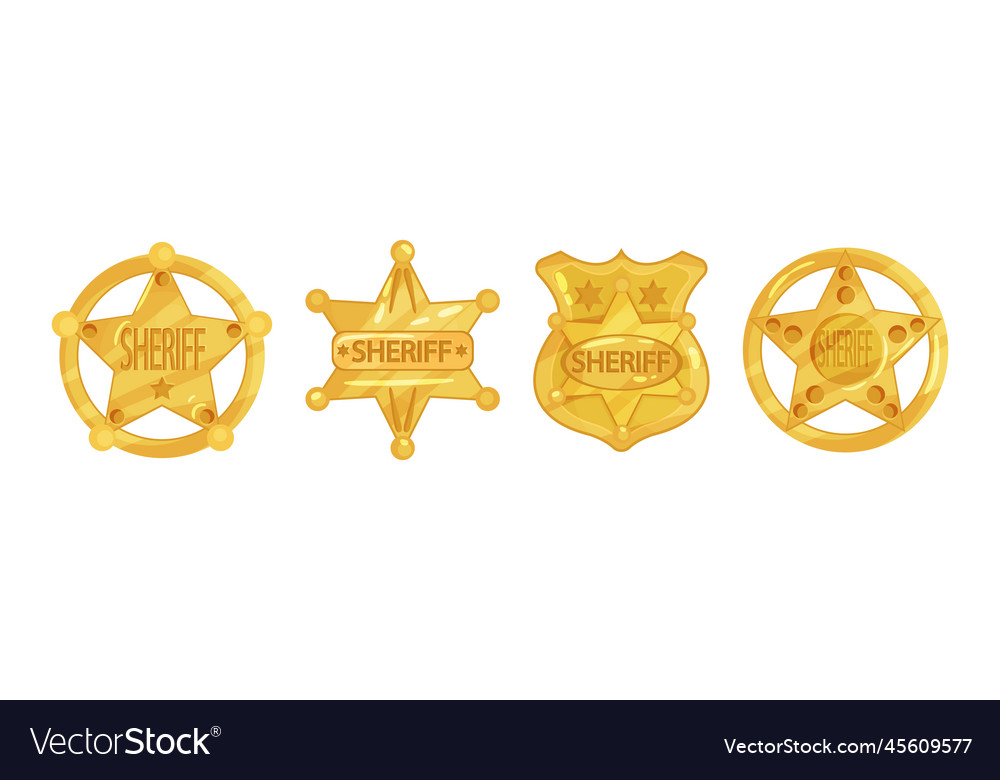 Golden sheriff badges with star as authority sign Vector Image