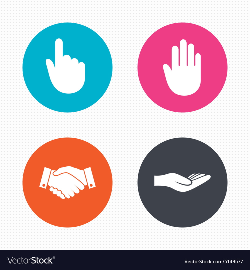 Hand icons handshake and click here symbols