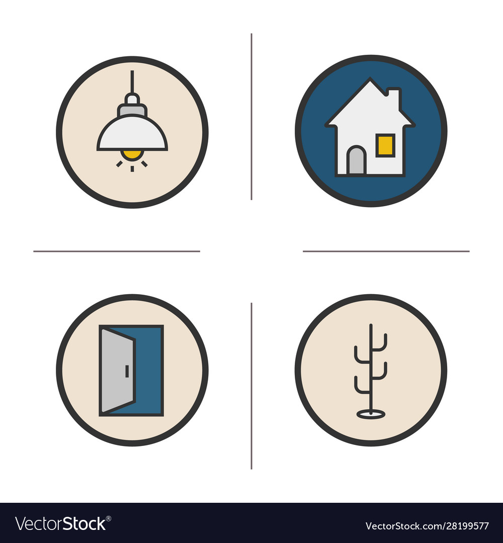 Home interior color icons set