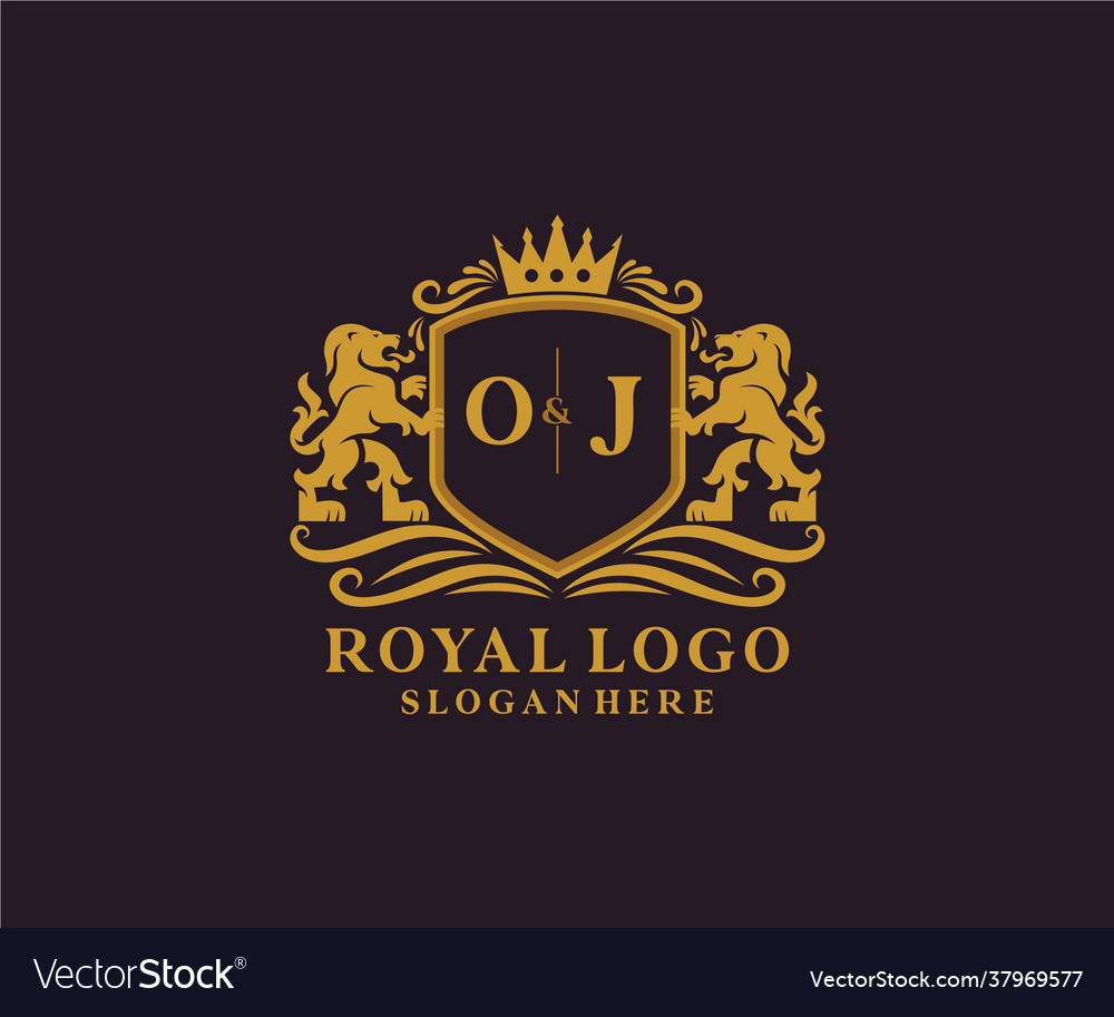 Initial oj letter lion royal luxury logo template Vector Image