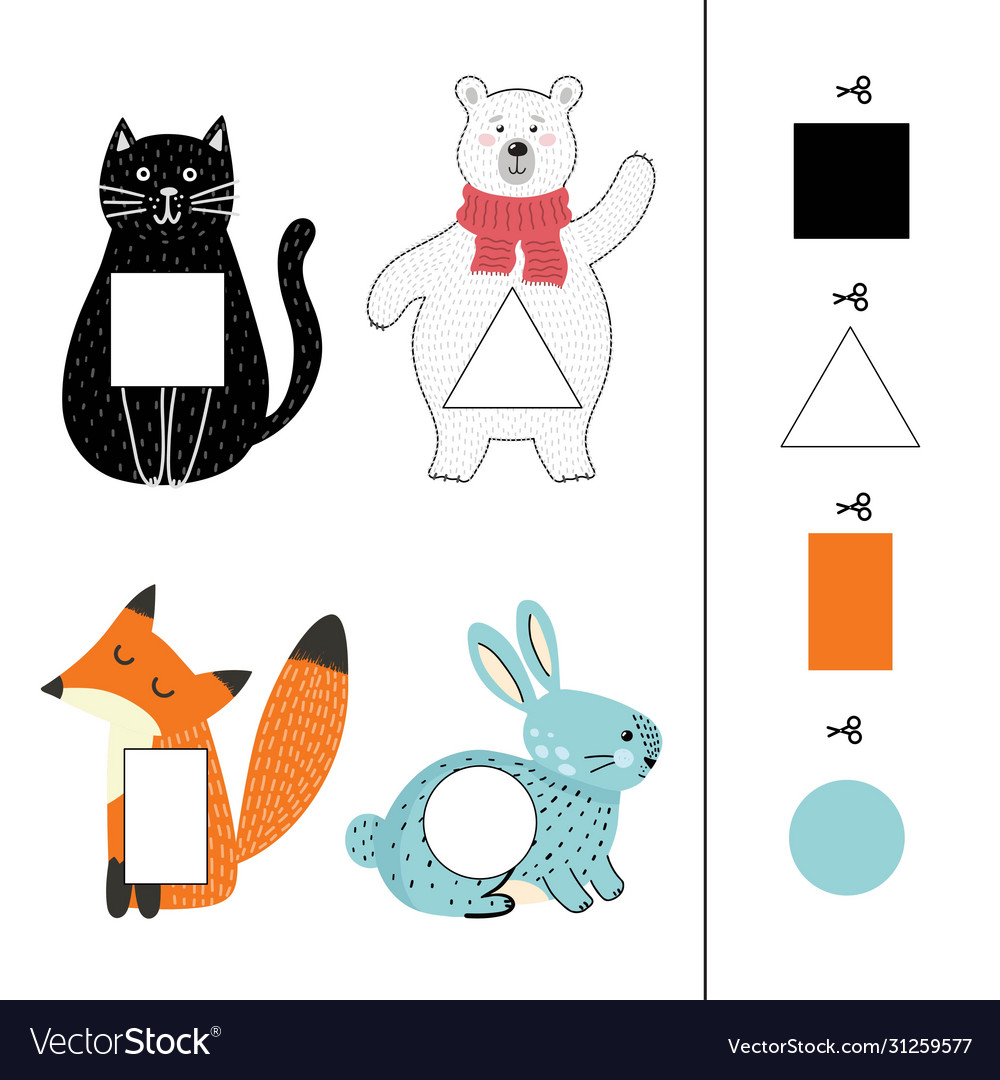 Match animals to colorful shapes shapes Royalty Free Vector