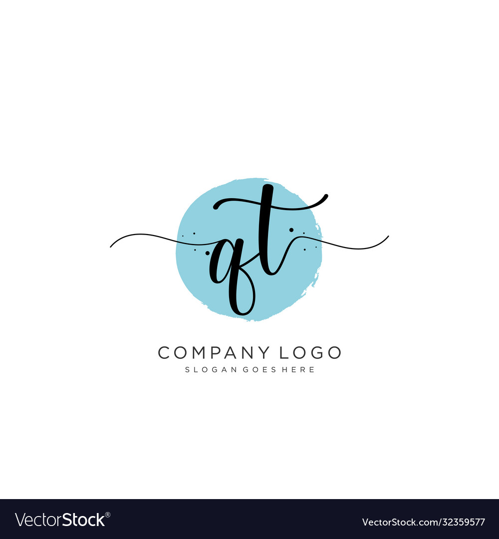 Qt initial handwriting logo design vector image Qt initial handwriting logo design