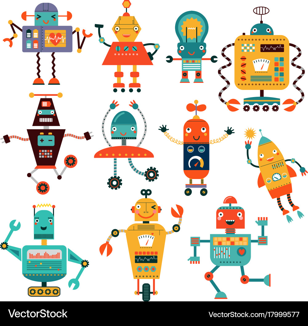Set cute robots Royalty Free Vector Image - VectorStock