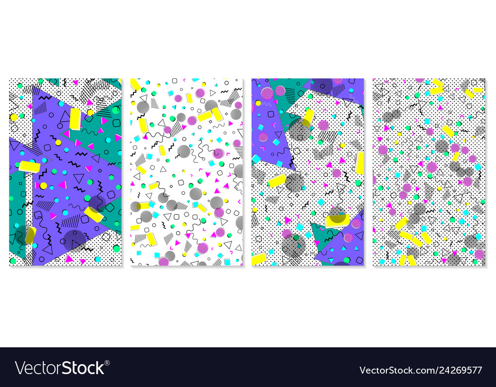 Set of memphis pattern pop art color background vector image Set of memphis pattern pop art color background