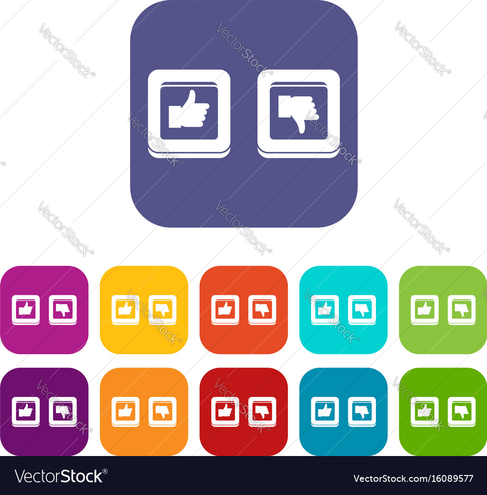 Signs hand up and down in squares icons set Vector Image