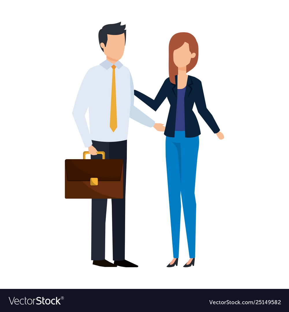 Business couple with portfolio Royalty Free Vector Image