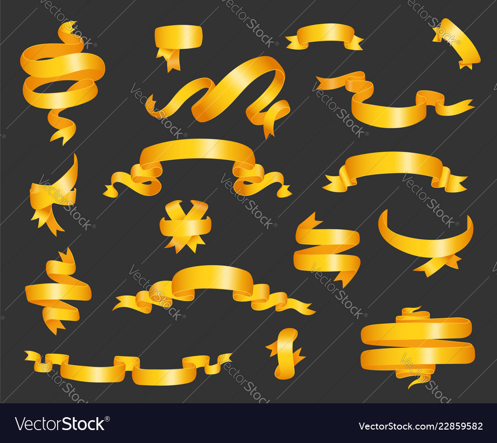 Gold glossy ribbon different yellow color banners