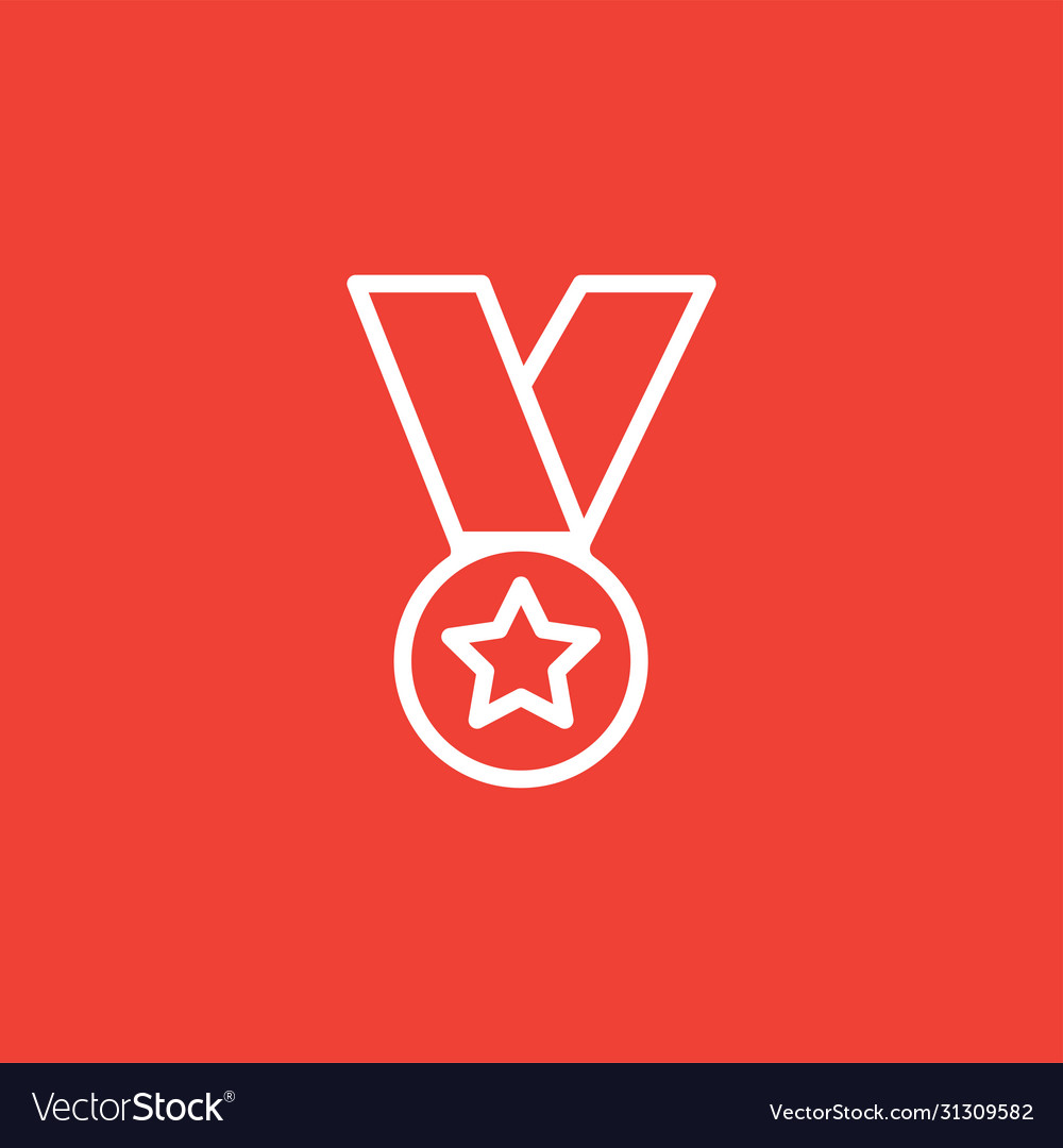 Medal line icon on red background flat style