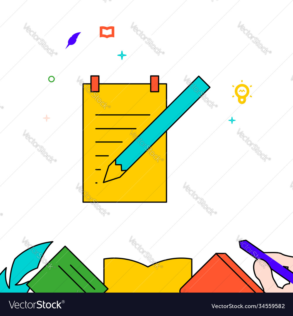 Notebook and pencil filled line icon simple vector image Notebook and pencil filled line icon simple