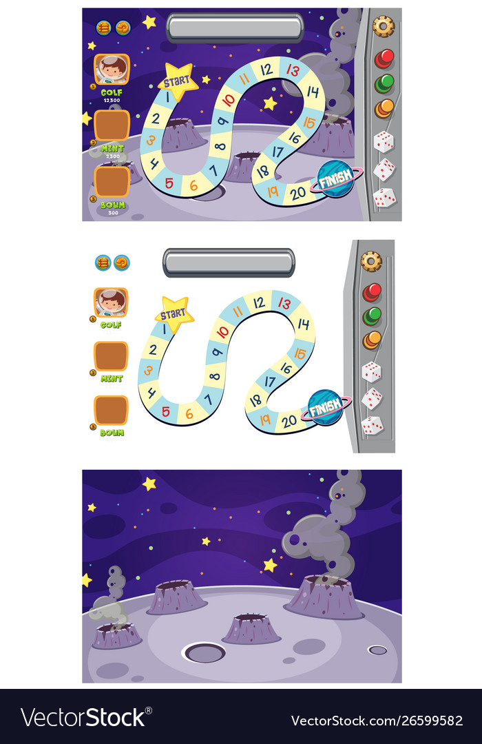 Set game template with moon surface vector image Set game template with moon surface