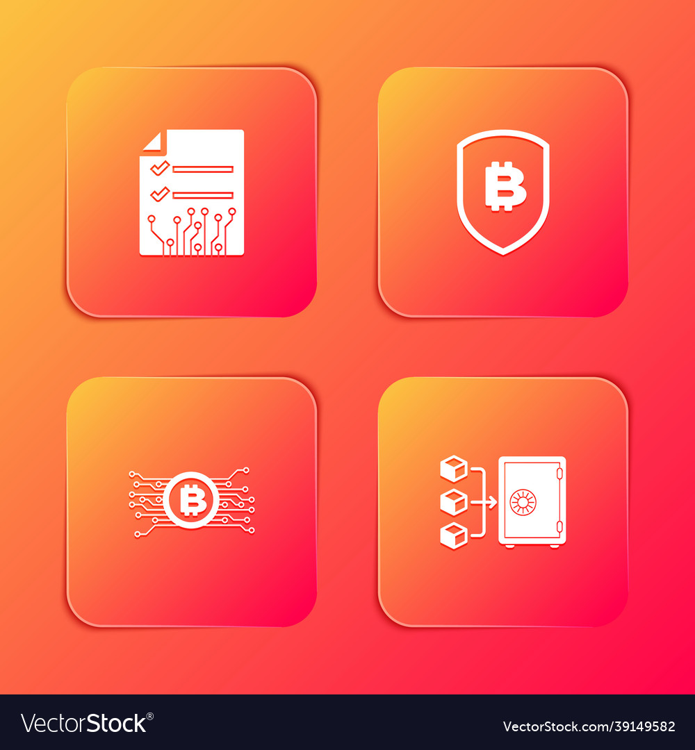Set smart contract shield with bitcoin Vector Image Set smart contract shield with bitcoin