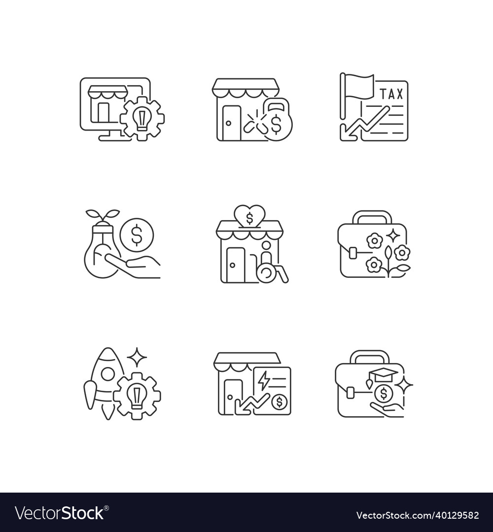 Small business development support linear icons