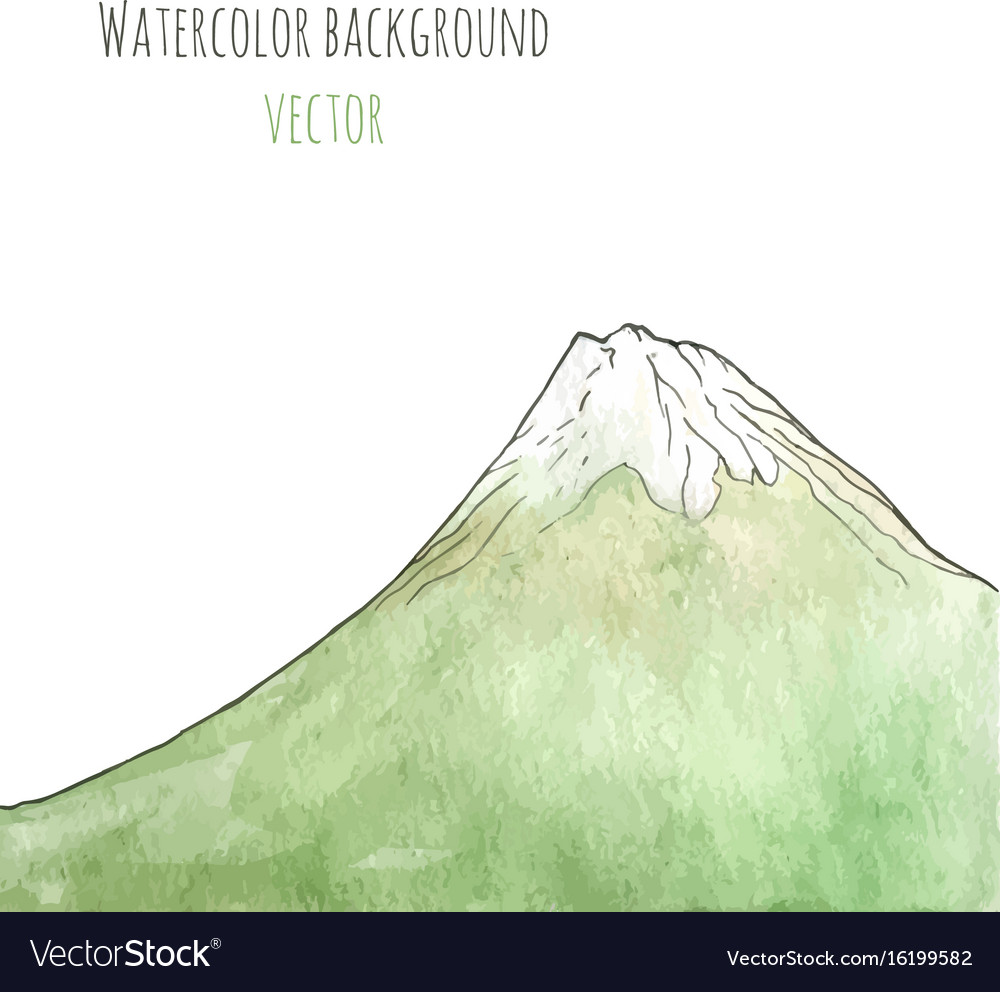 Watercolor hand drawn green mountain isolated