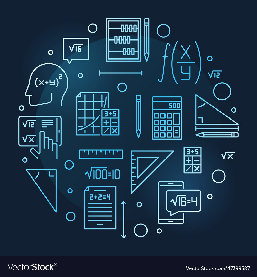 Algebra and mathematics concept outline circular Vector Image