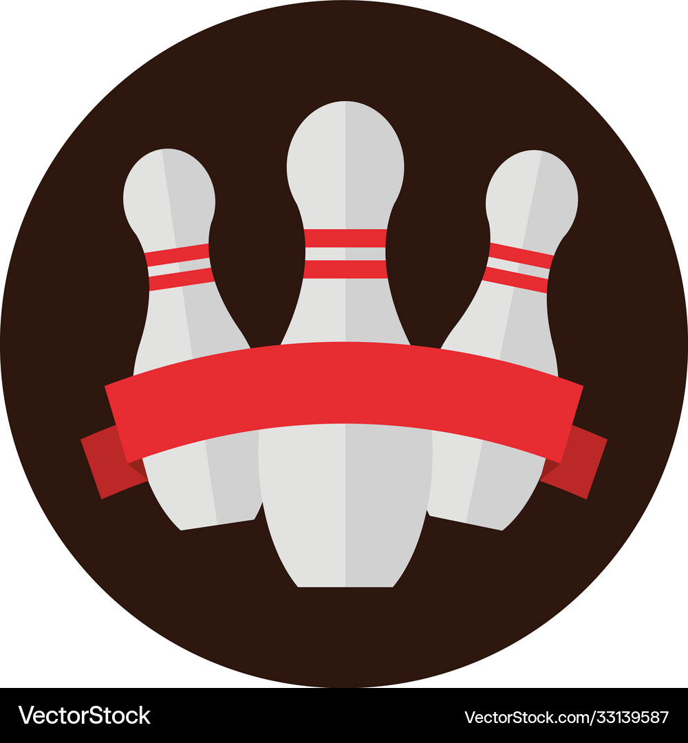 Bowling pins with red ribbon emblem game Vector Image