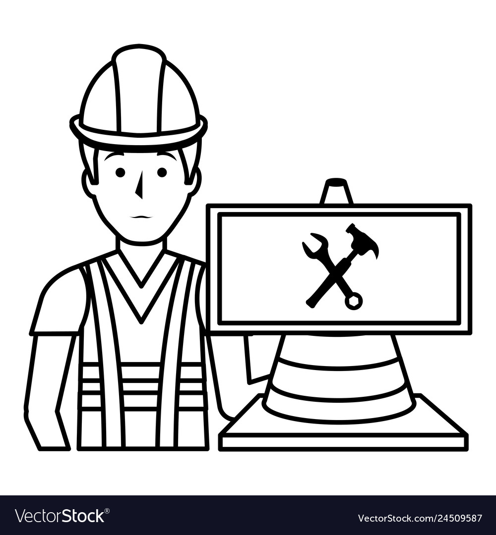Builder with cone and signal character vector image Builder with cone and signal character