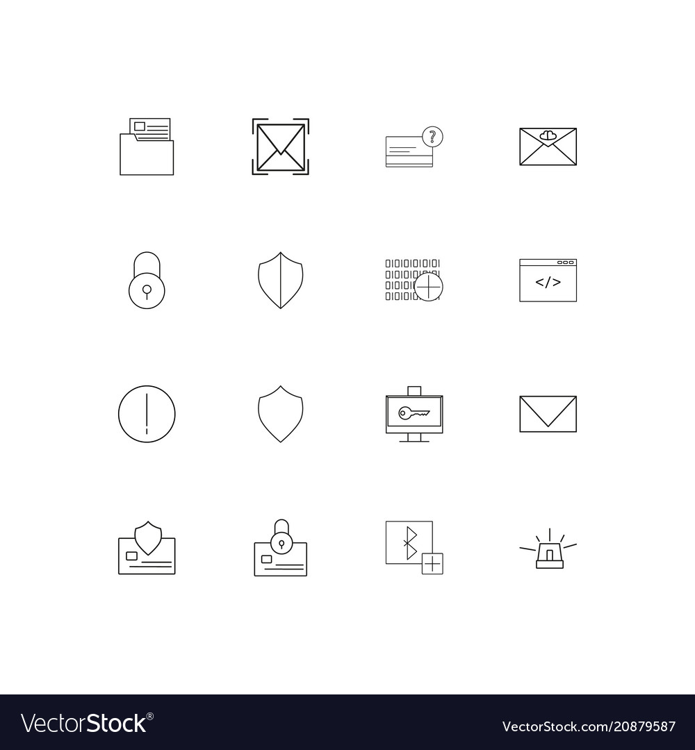 Cyber security linear thin icons set outlined