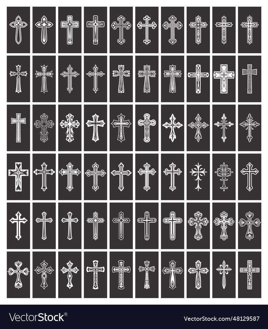 Flat black and white christian cross icons Vector Image