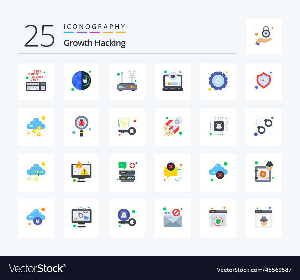 Hacking 25 flat color icon pack including bug