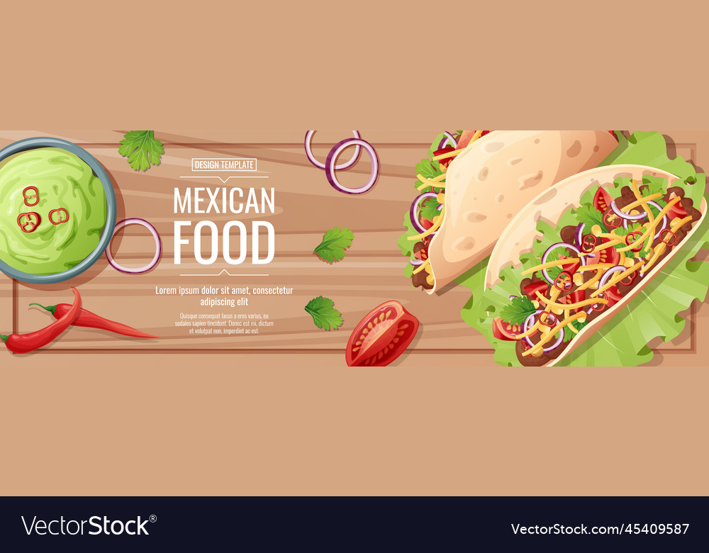 Horizontal banner with tacos with meat filling Vector Image