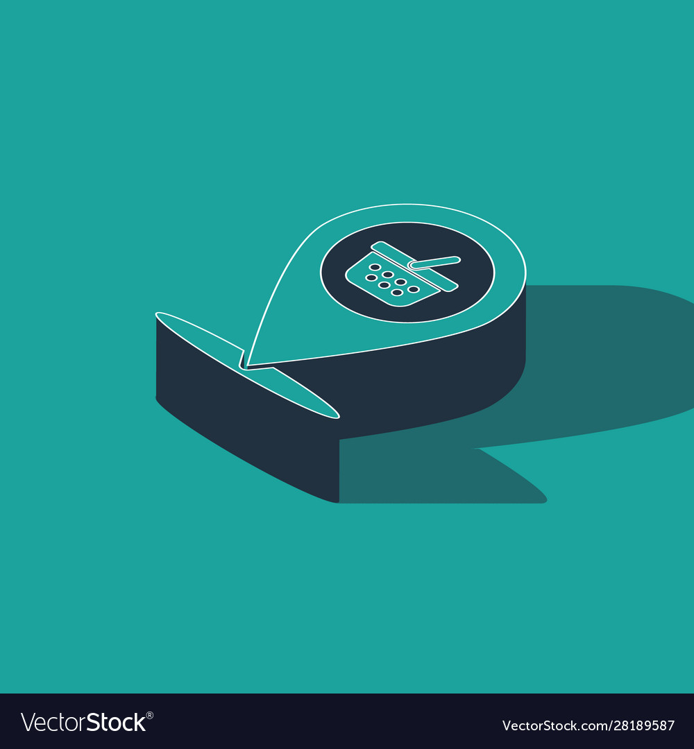 Isometric map pointer with shopping basket icon