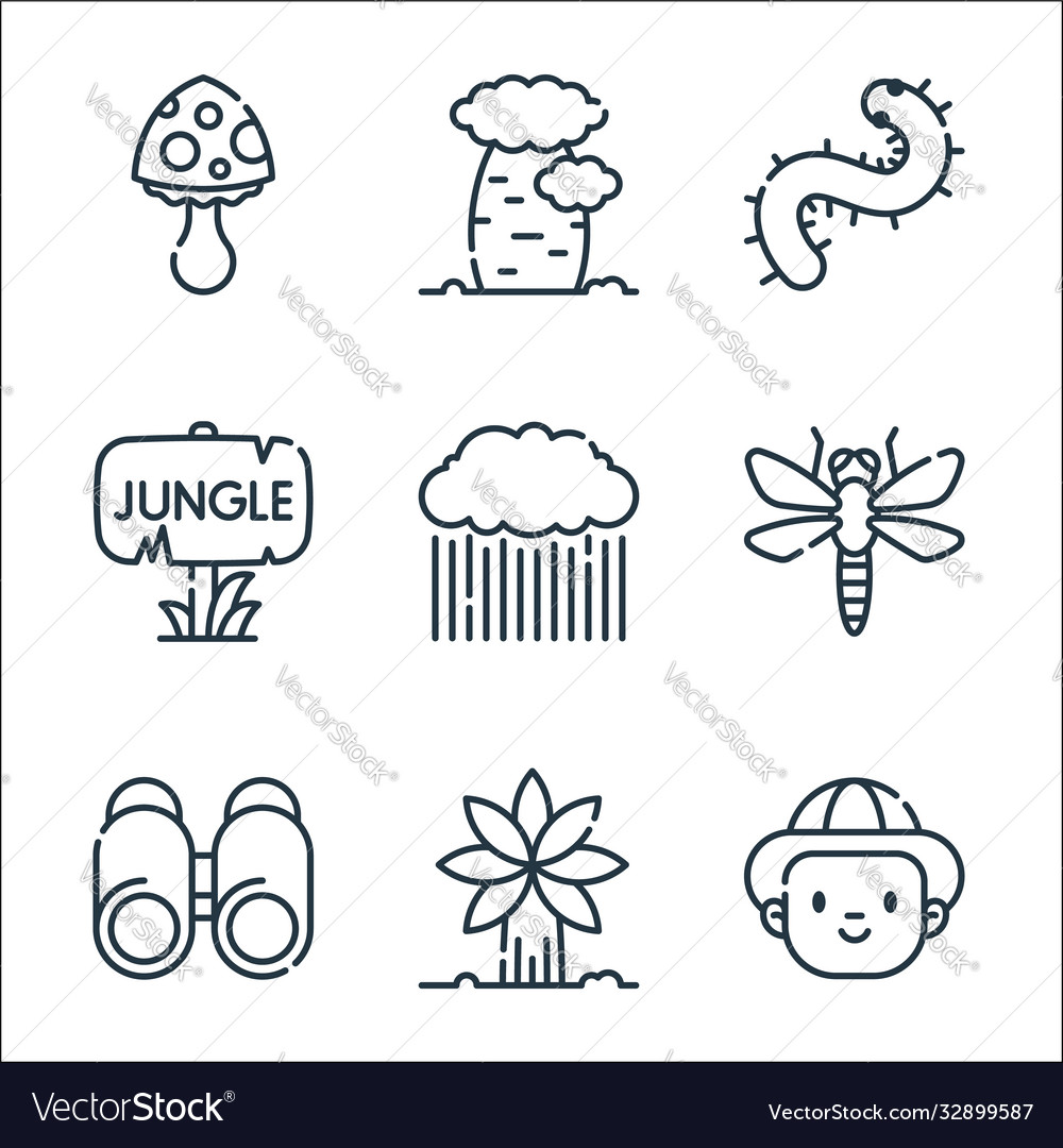 Jungle line icons linear set quality vector image Jungle line icons linear set quality