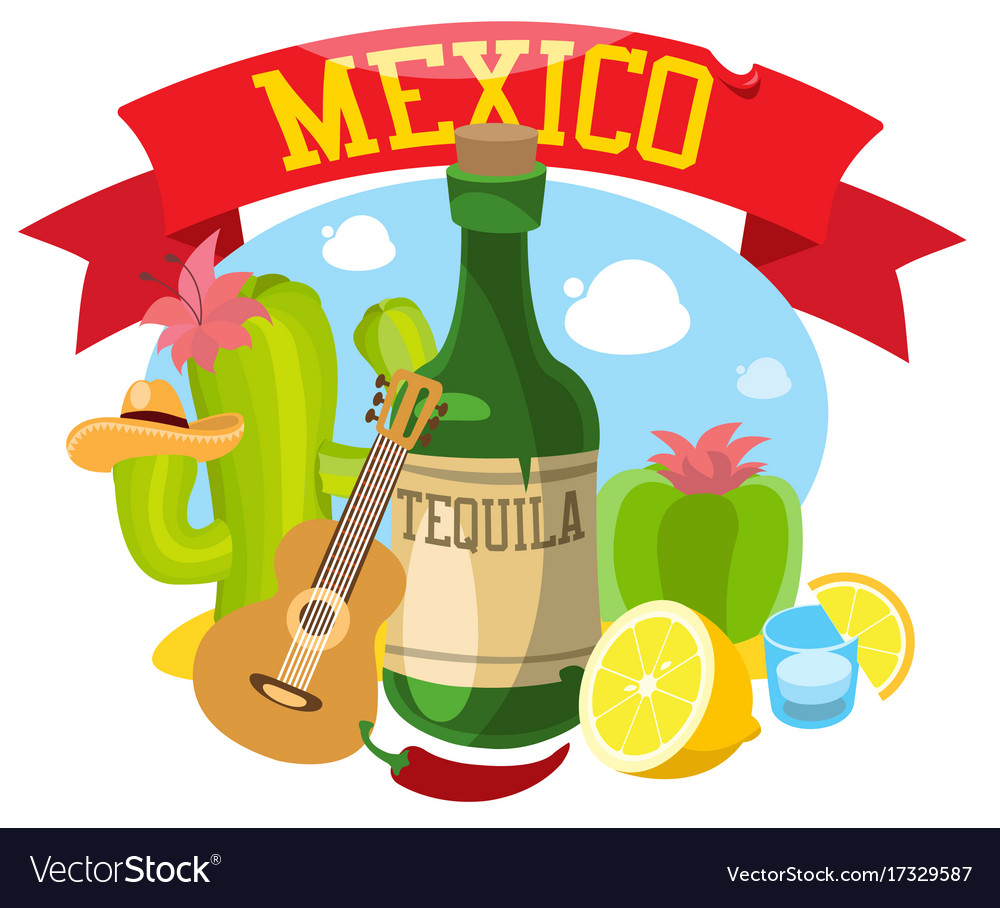 Round composition about mexico Royalty Free Vector Image