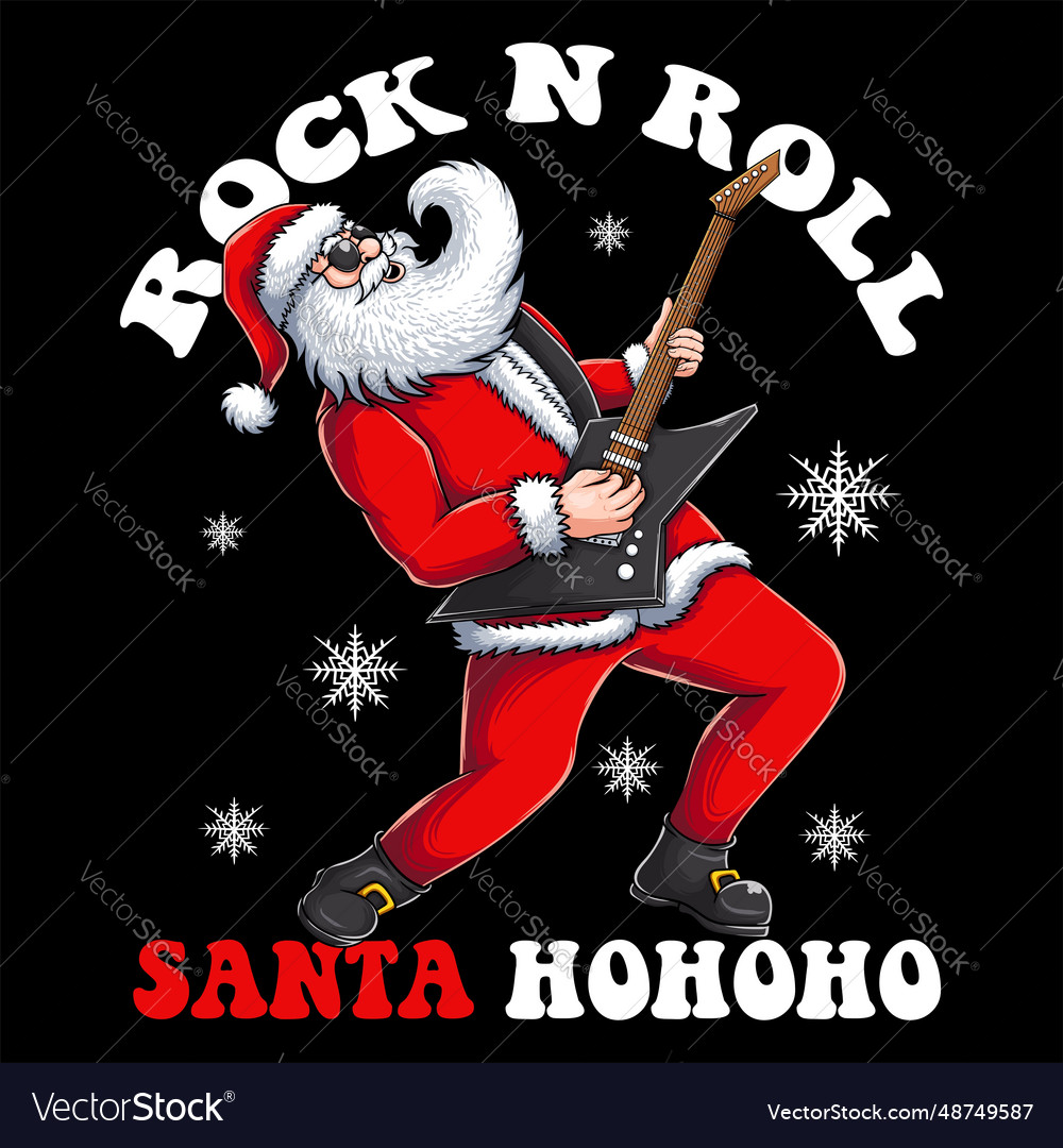 Santa play guitar rock and roll t shirt design Vector Image