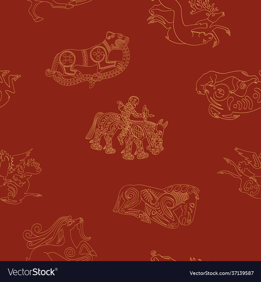 Seamless pattern with ancient scythian art