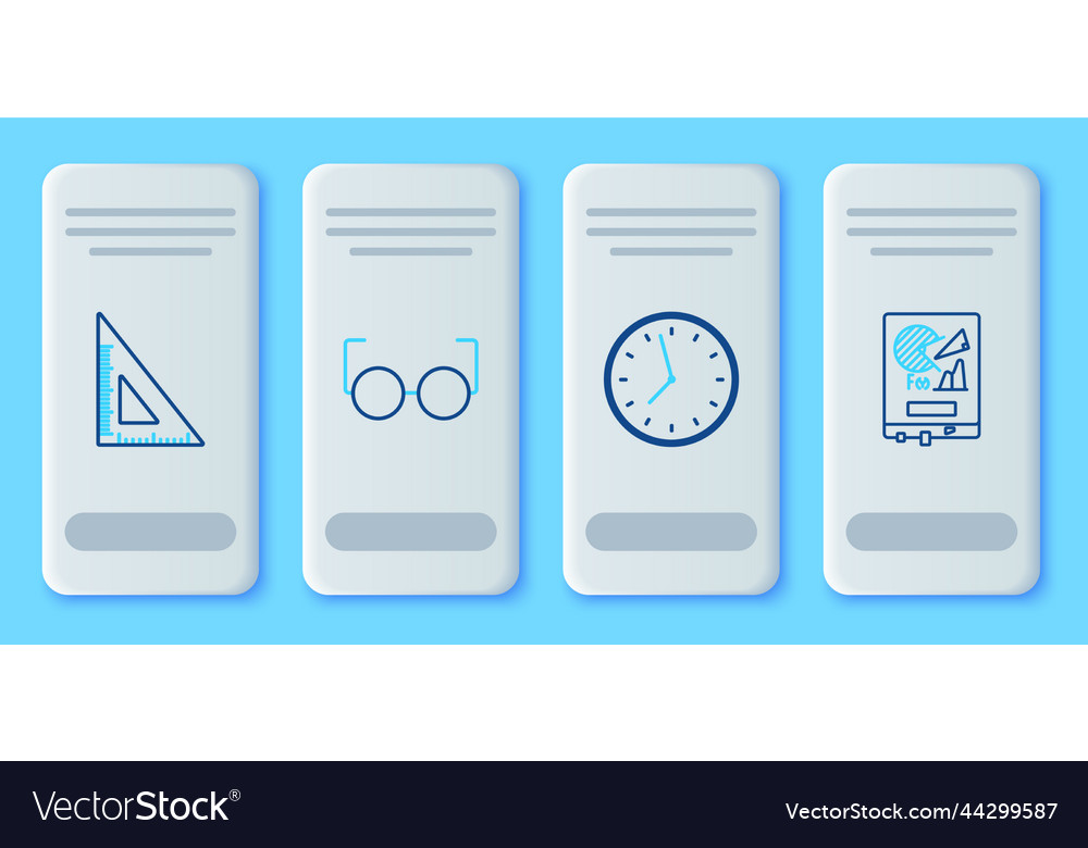 Set line glasses clock triangular ruler vector image Set line glasses clock triangular ruler