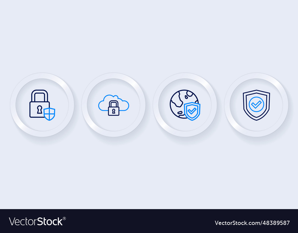 Set line shield with check mark world globe cloud vector image Set line shield with check mark world globe cloud