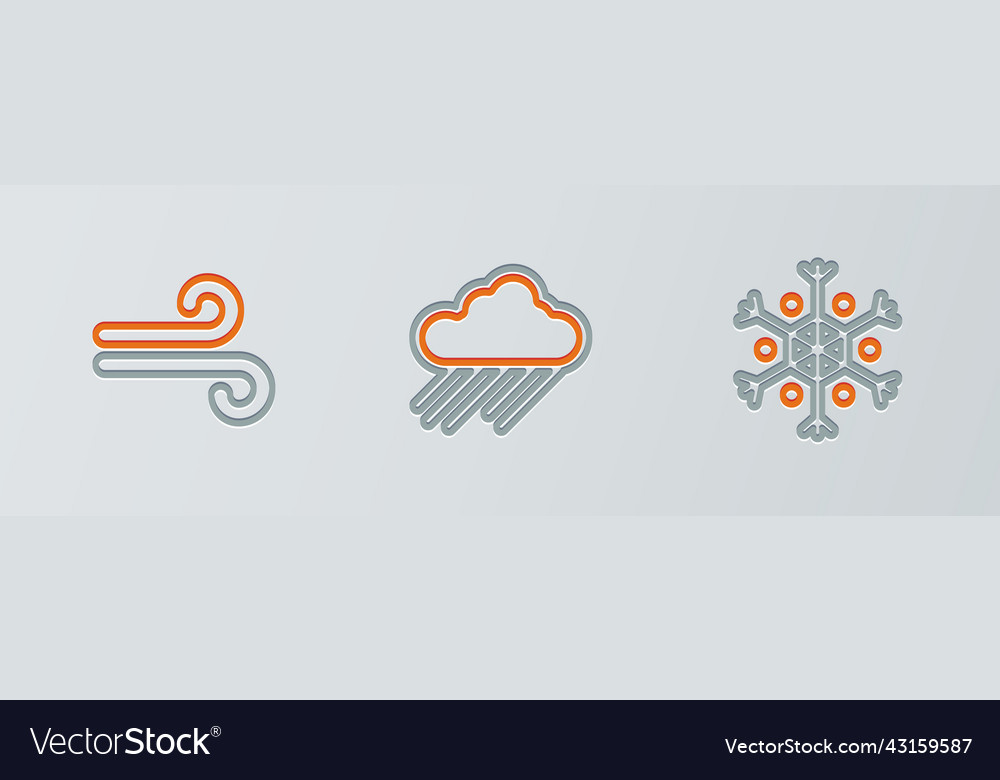 Set line snowflake wind and cloud with rain icon