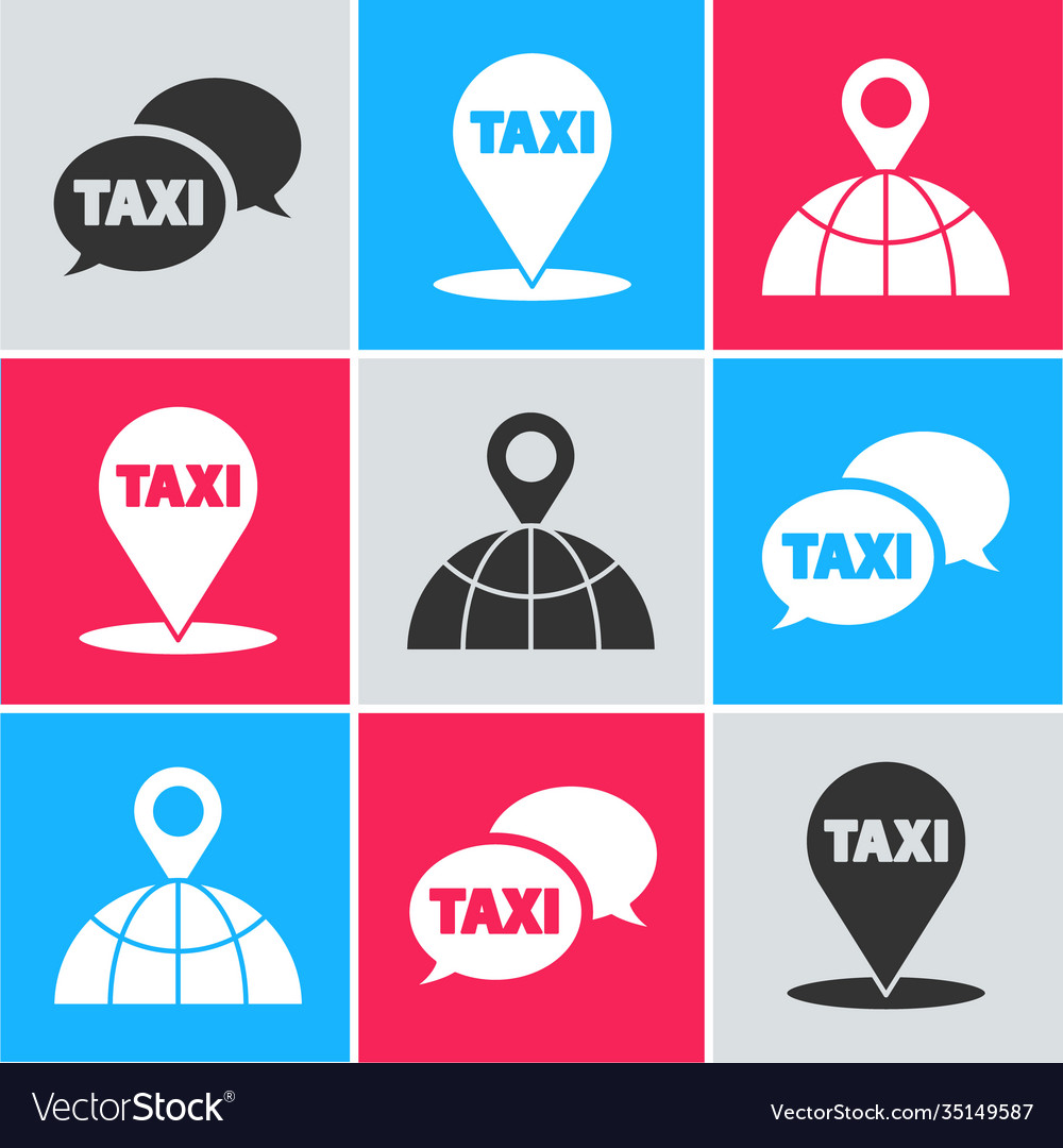 Set taxi call telephone service map pointer vector image Set taxi call telephone service map pointer