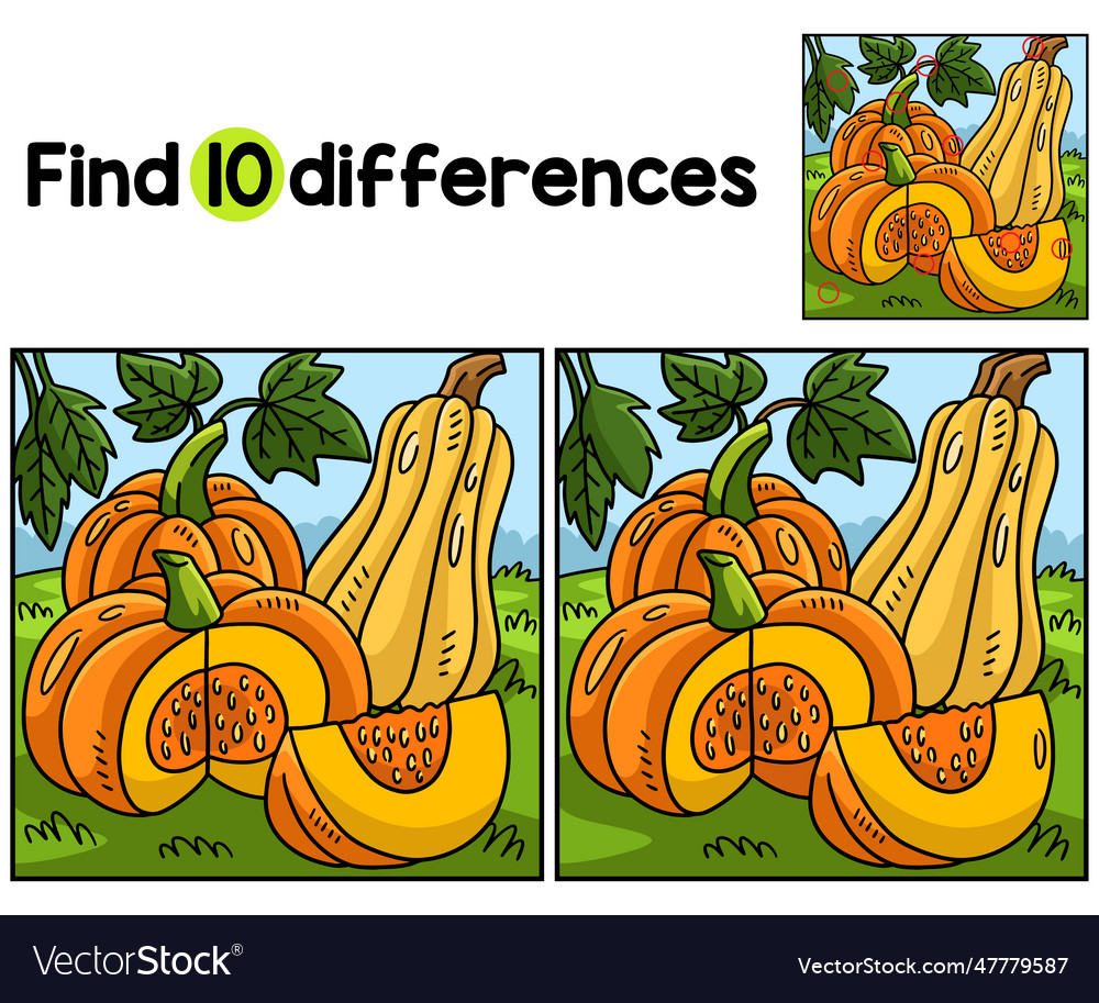 Thanksgiving pumpkin find the differences Vector Image