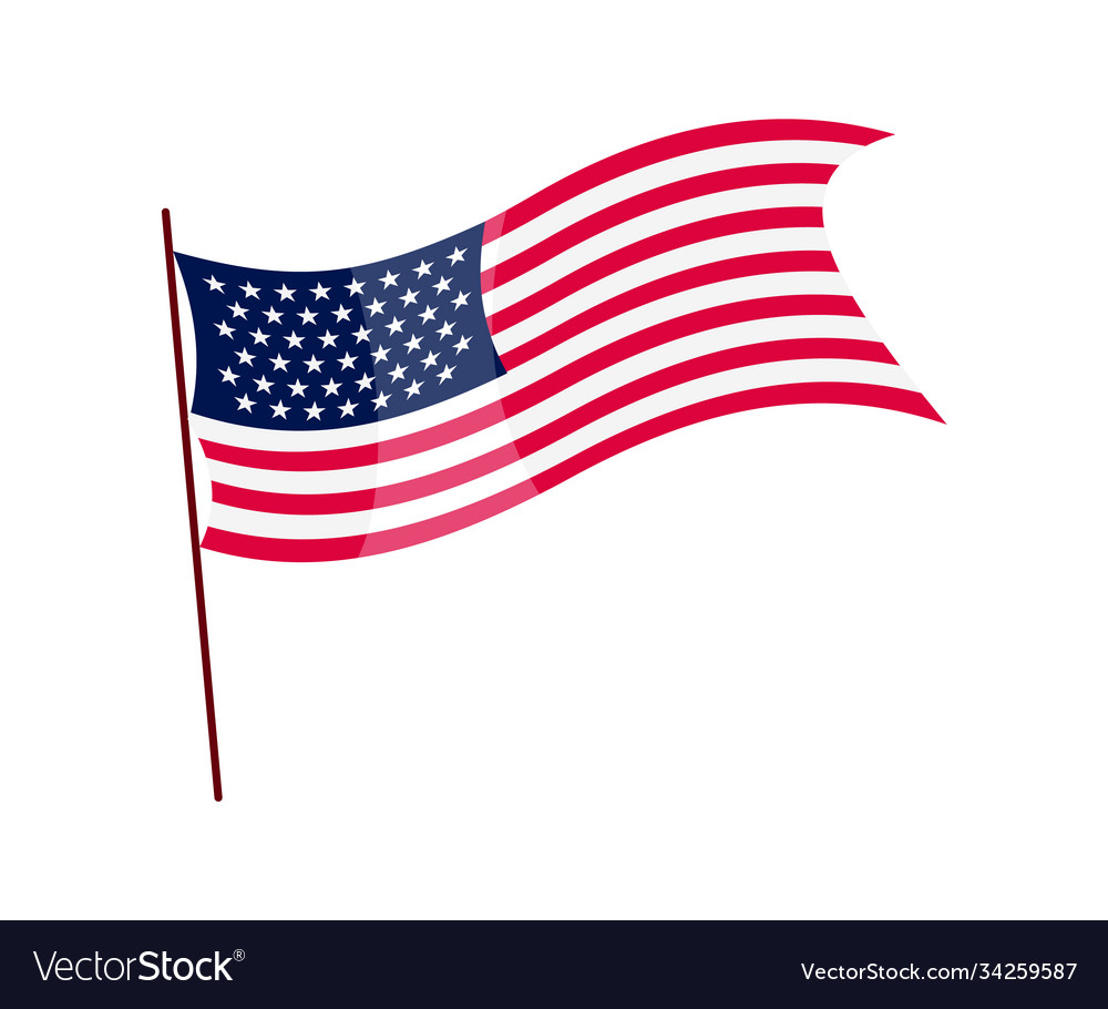 Waving flag american on white background vector image Waving flag american on white background