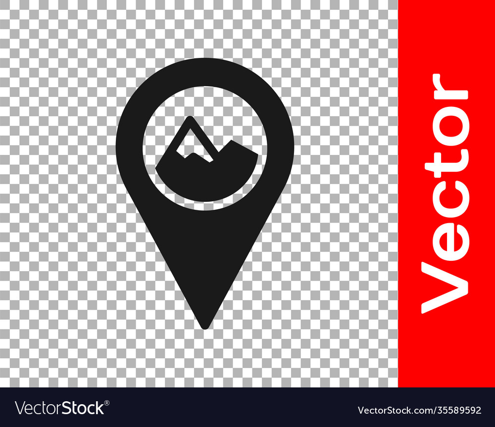 Black map pointer with mountain icon isolated