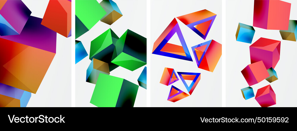 Flying 3d shapes cubes and other geometric Vector Image