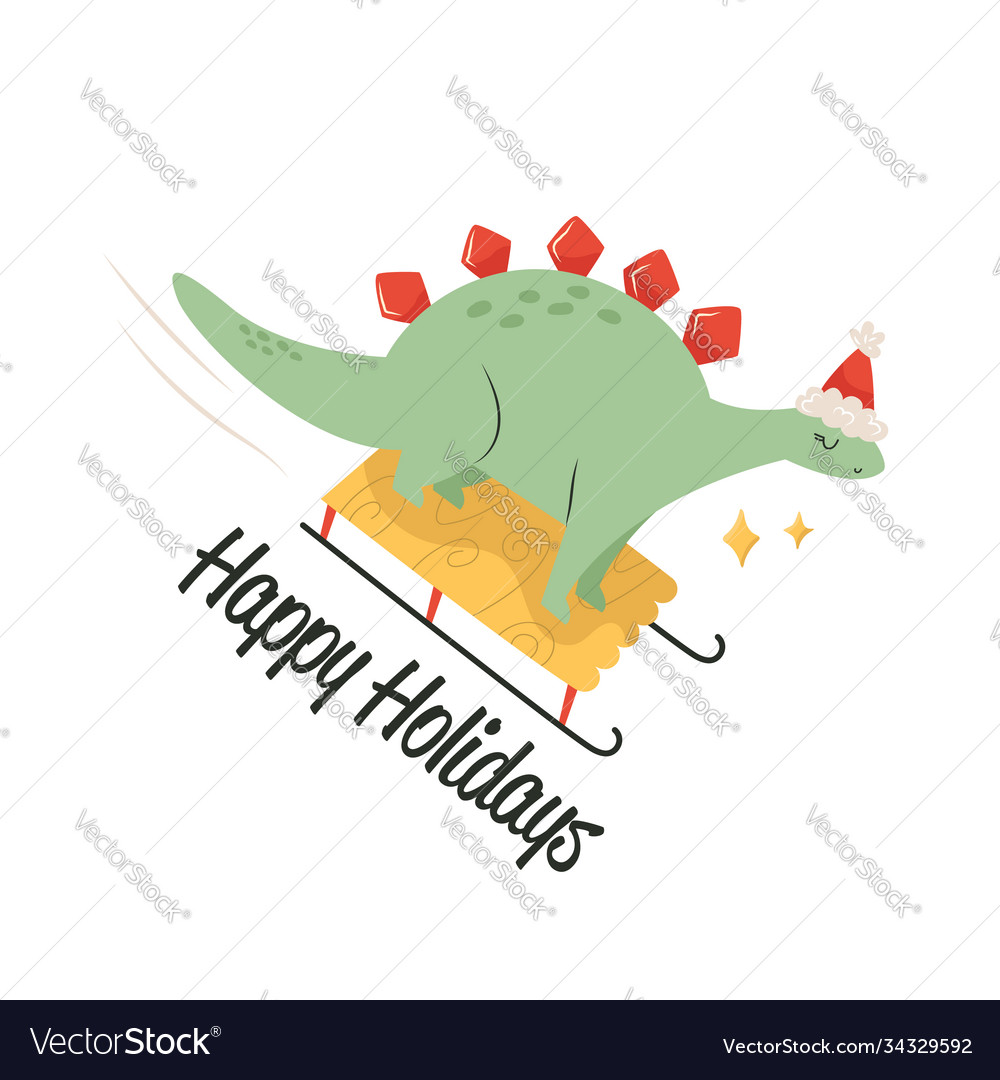 Funny stegosaurus dinosaur sledging and having Vector Image