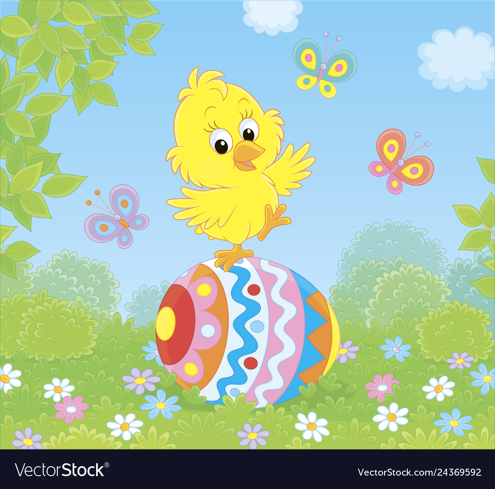 Little easter chick on a decorated egg Royalty Free Vector