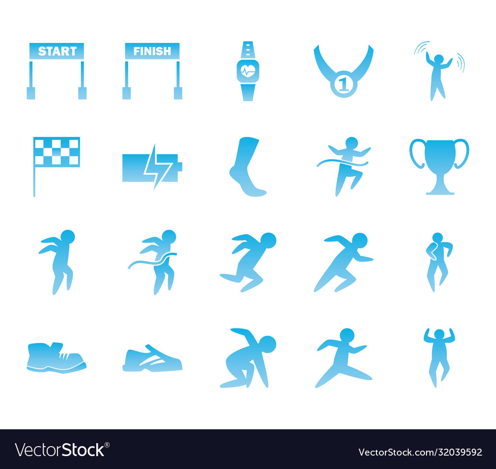 Running gradient style icon set design vector image Running gradient style icon set design
