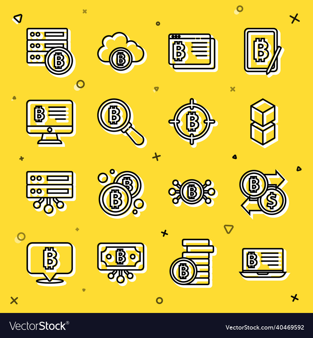 Set line mining bitcoin from laptop vector image Set line mining bitcoin from laptop