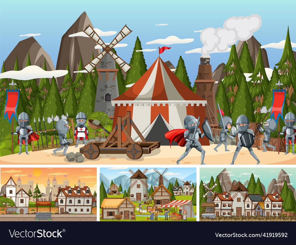 Set of different scene medieval