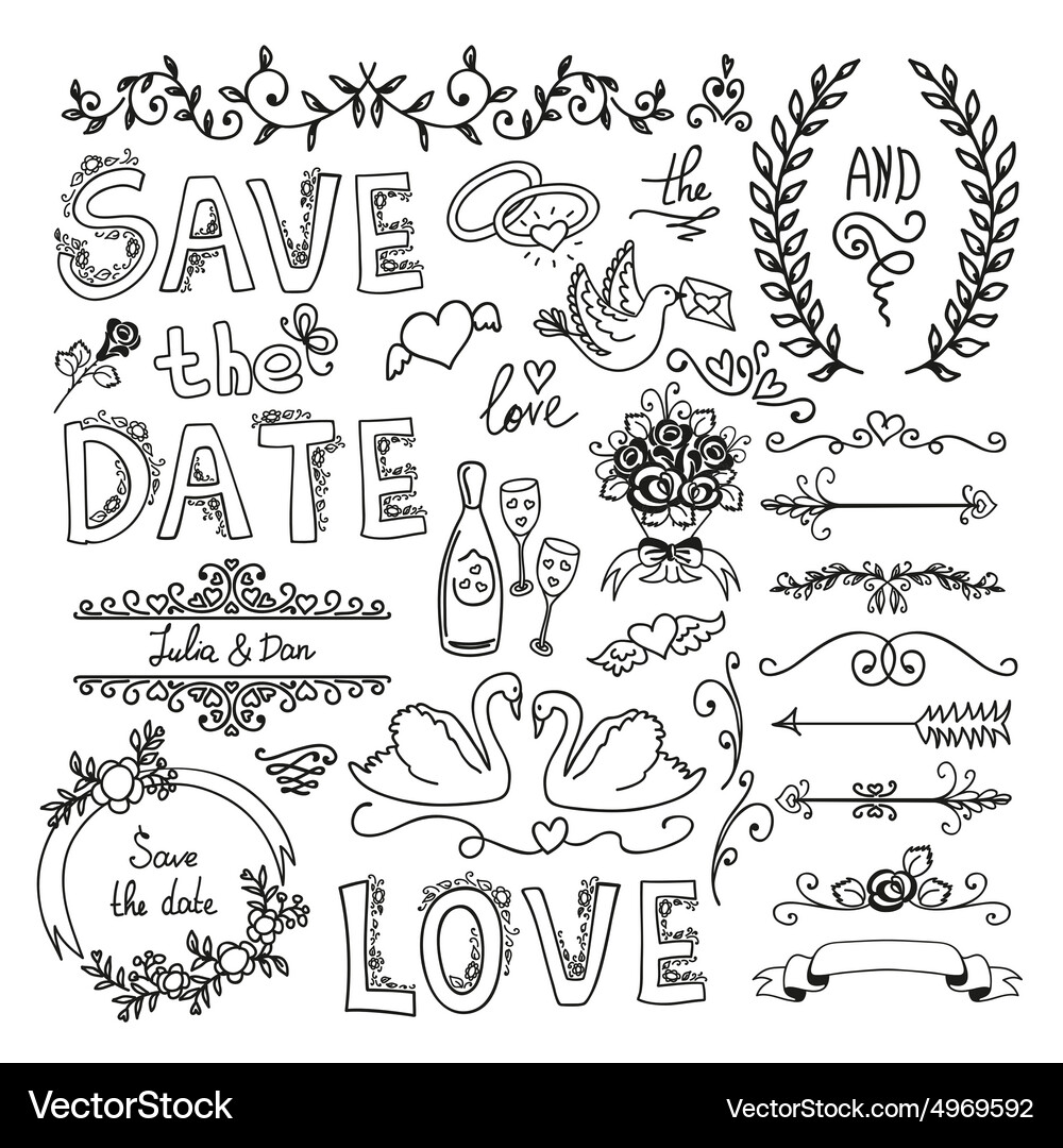 Set wedding decorative elements Royalty Free Vector Image