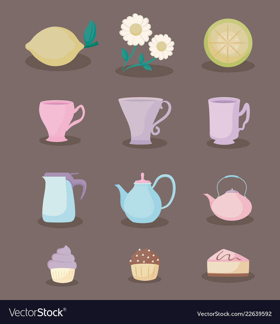 Tea time color pastel set icons