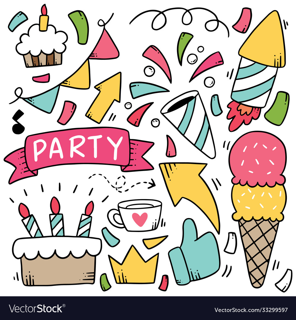 07-09-014 hand drawn party doodle happy birthday Vector Image