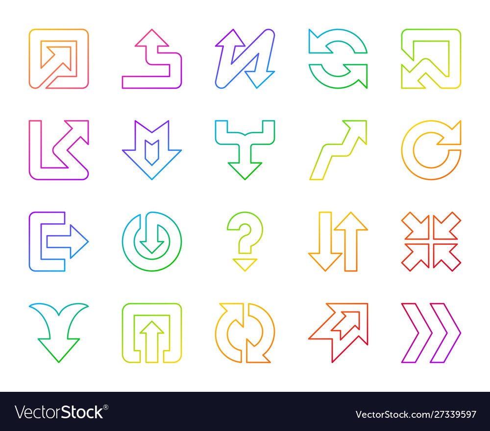 Arrow simple color line icons set