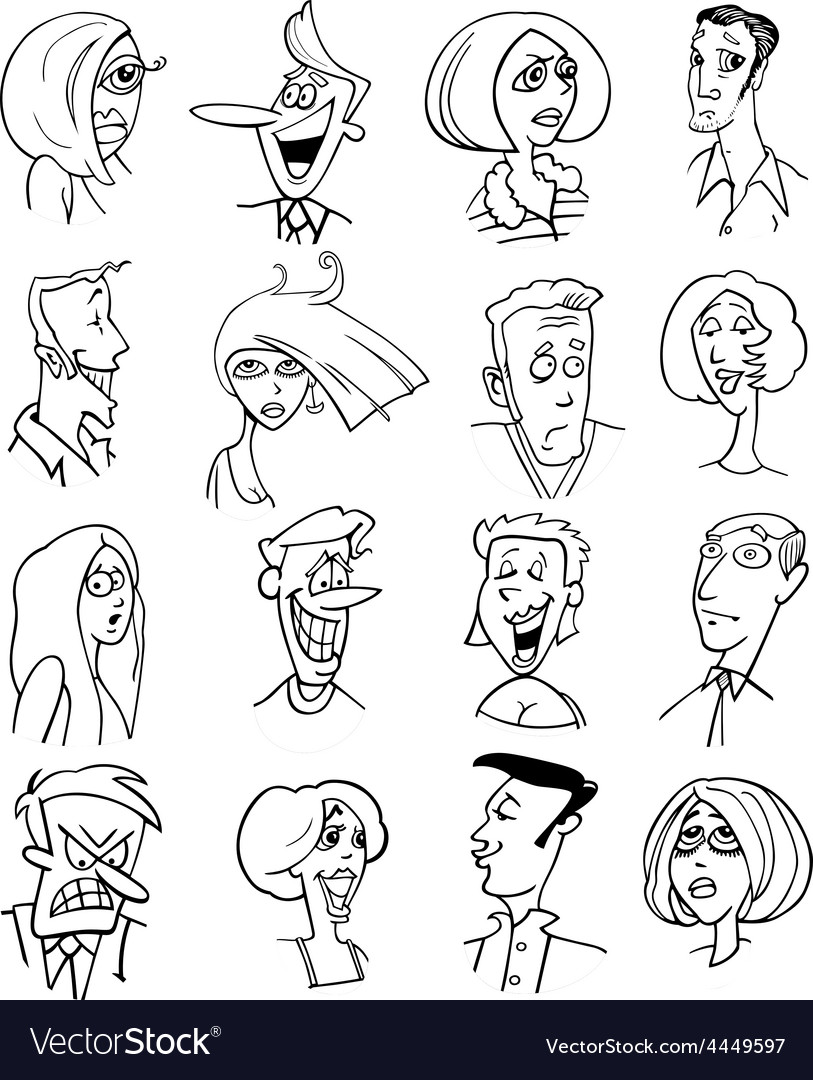 Cartoon people characters faces Royalty Free Vector Image