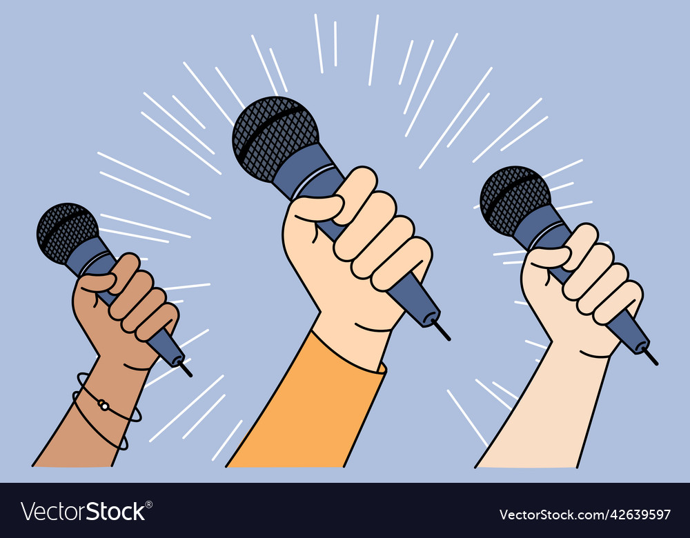 Diverse people with microphones go for freedom vector image Diverse people with microphones go for freedom