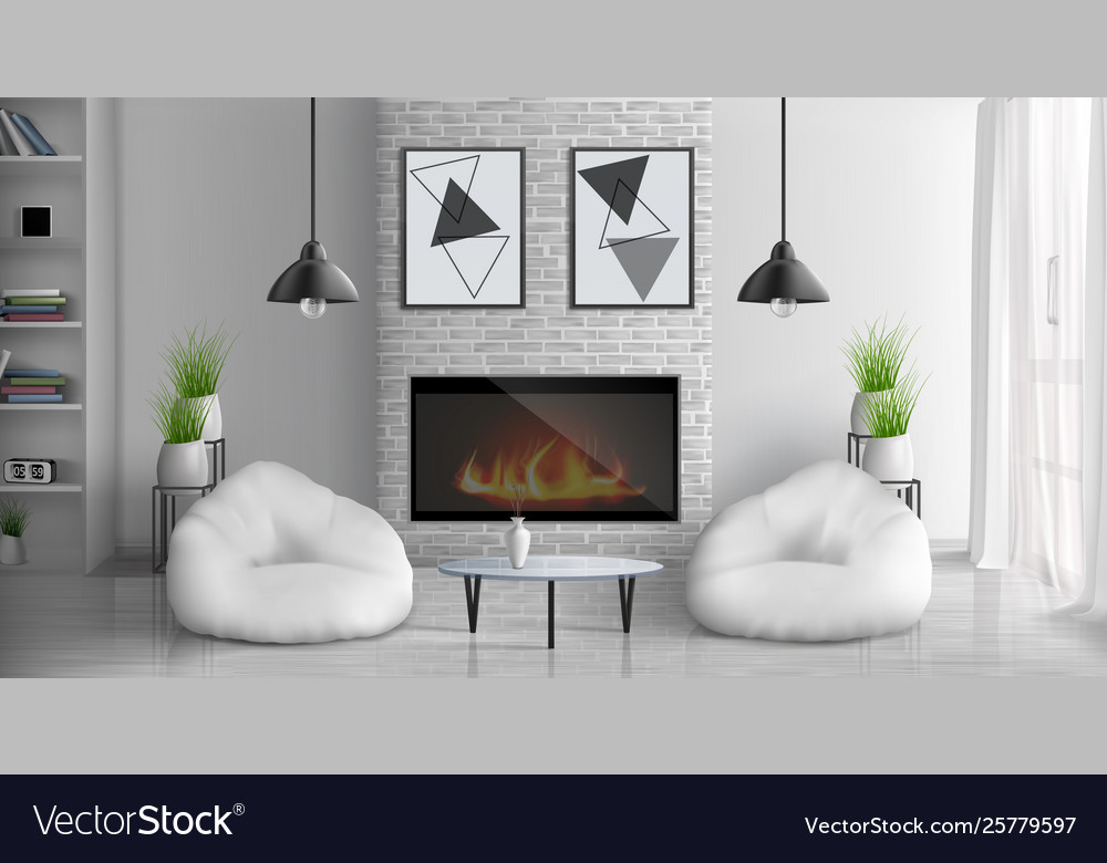 House Living Room With Fireplace Interior Vector Image